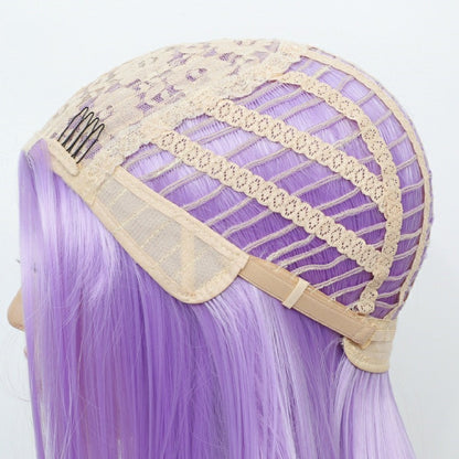 Purple Shoulder Length Bobo Straight Synthetic Fiber Wig Head Cover