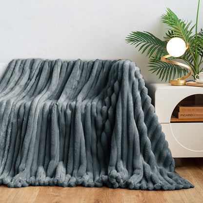 Wide Strip Dehaired Angora Blanket Multi-functional Nap Fleece-lined Thickened