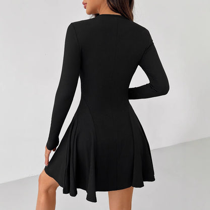 Fashion Solid Color Rib Fabric Dress For Women