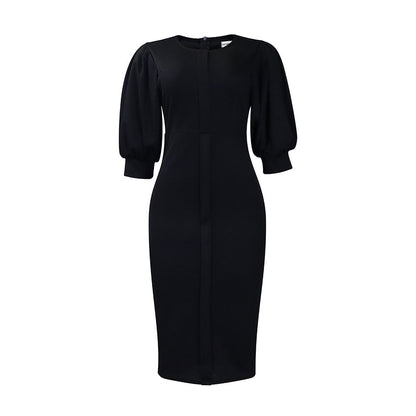Puff Sleeve Temperament Sheath Plus Size Dress