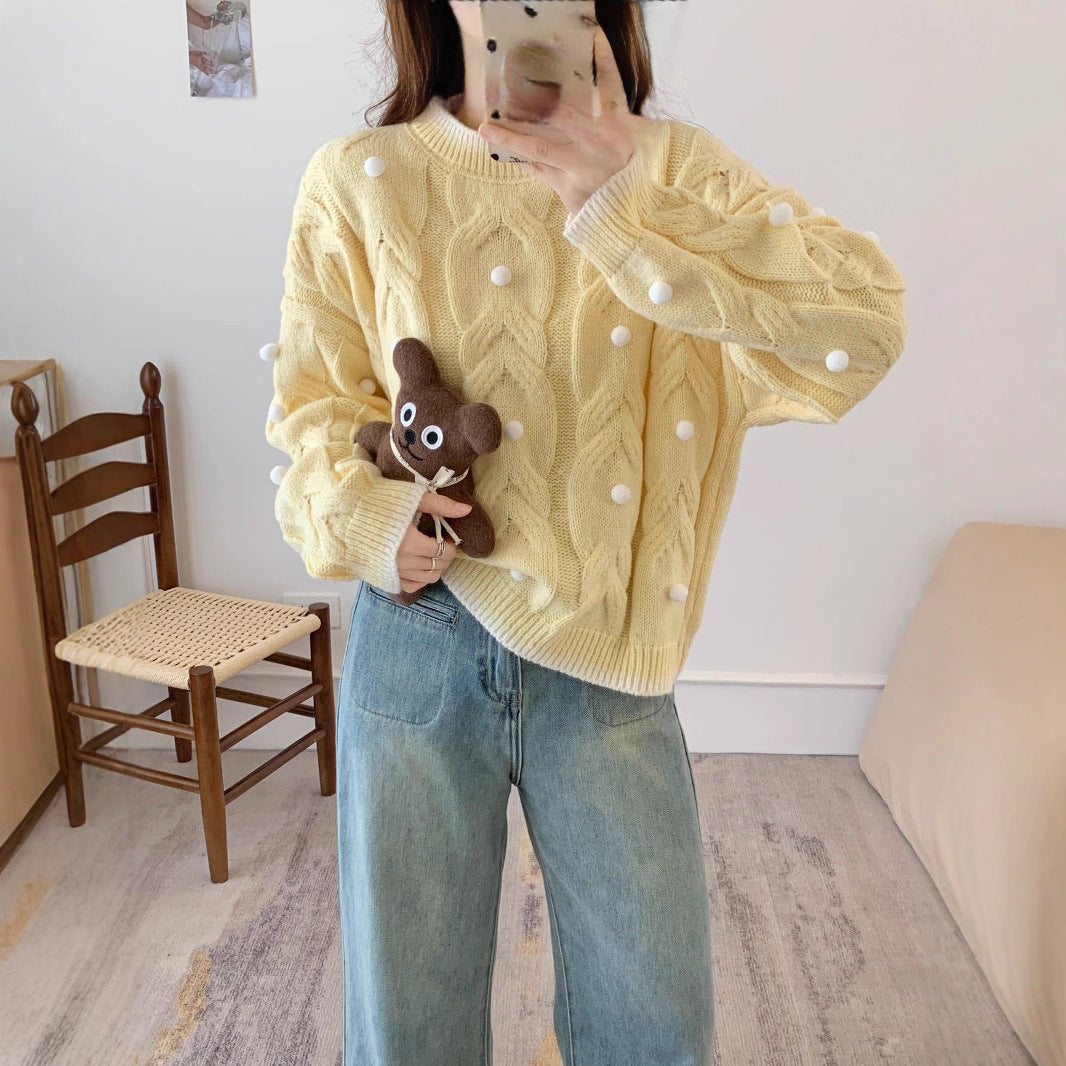 Women's Christmas Three-dimensional Ball Sweater Pullover