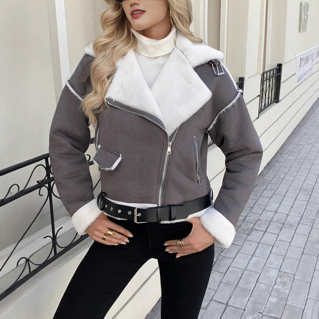 Women's Casual Fashion Polo Collar Plush Jacket Coat
