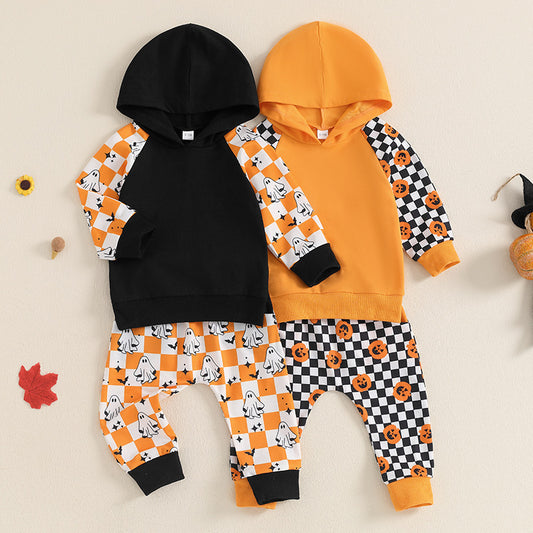 Kids' Multicolor Hoodie Plaid Trousers Two-piece Set