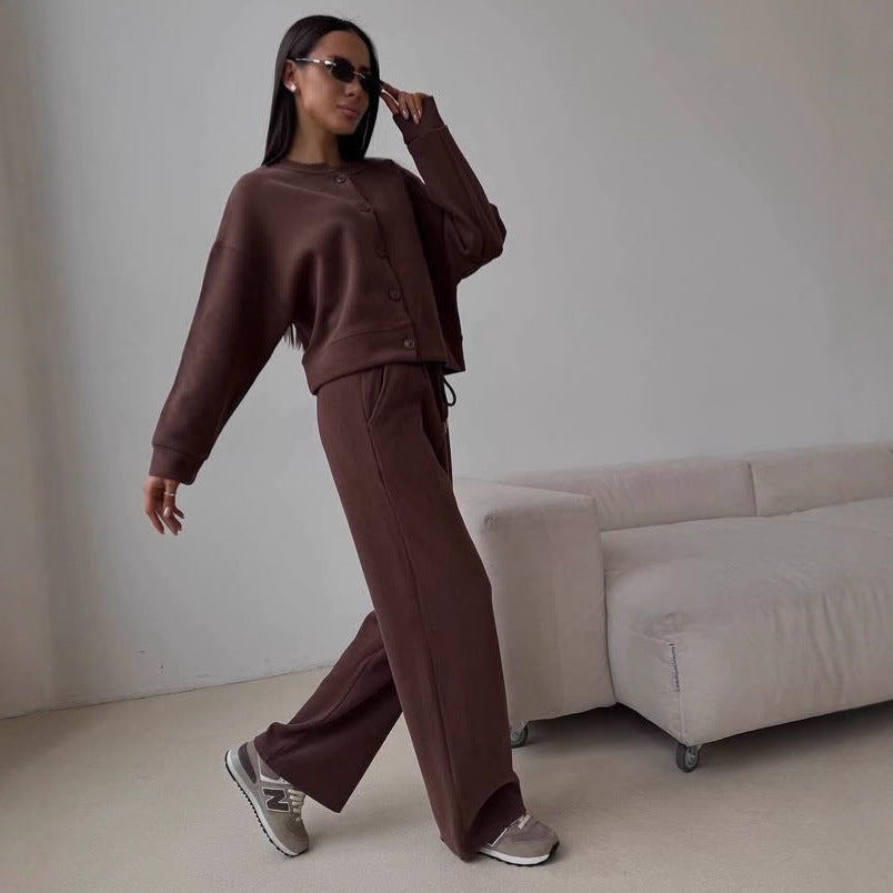 Thin O-neck Short Sweater Suit Women's Casual