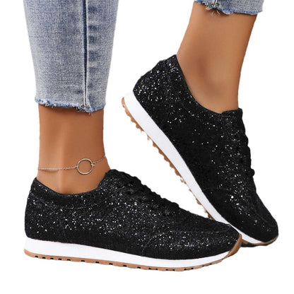 Beautiful Sequin Lace-up Flat Casual Sports Single-layer Shoes Women