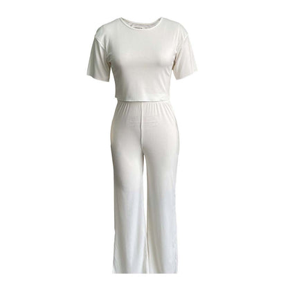 Short Sleeve Sunken Stripe Solid Color Casual Suit