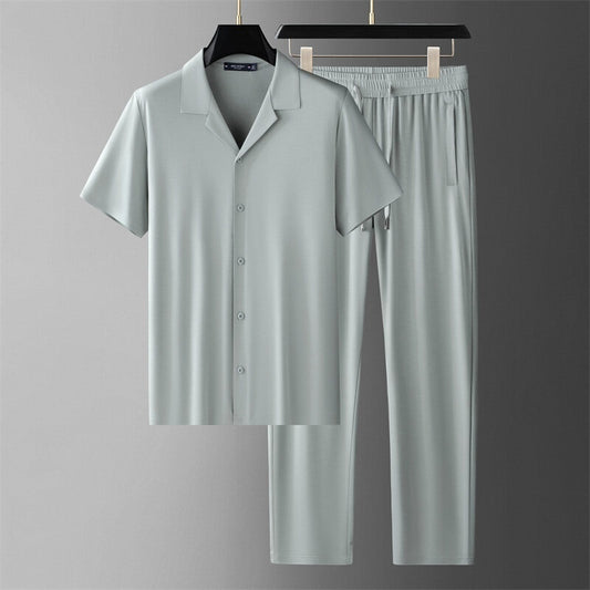 Shirt Men's Clothing Ice Silk Casual Set