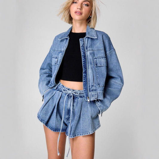 Tooling Style Denim Coat High Waist Loose And Slimming