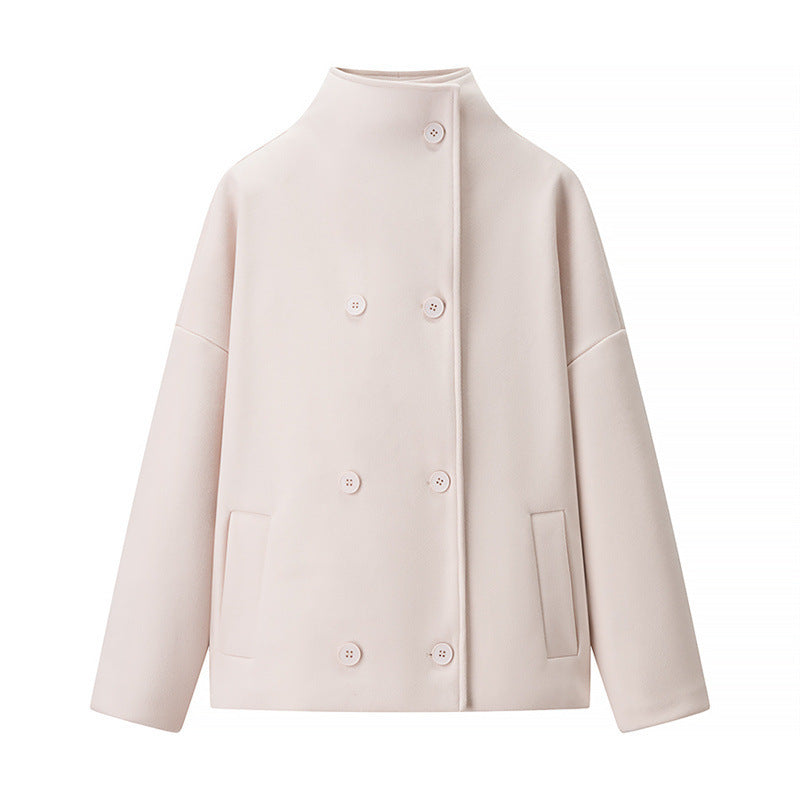 Short Stand Collar Breasted Woolen Coat