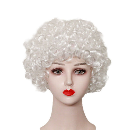 Grandma Curly Hair Gray Grandpa Wig Suit