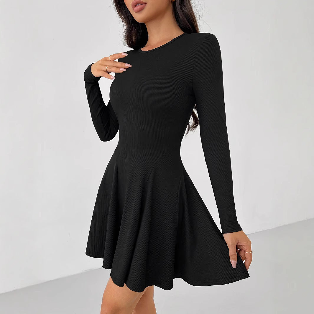 Fashion Solid Color Rib Fabric Dress For Women