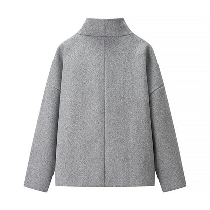 Short Stand Collar Breasted Woolen Coat