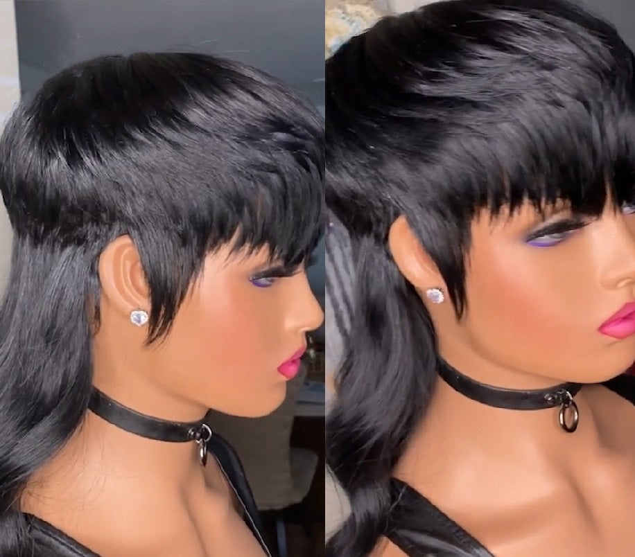 Bangs Black Front Short Back Long Brazilian Wig