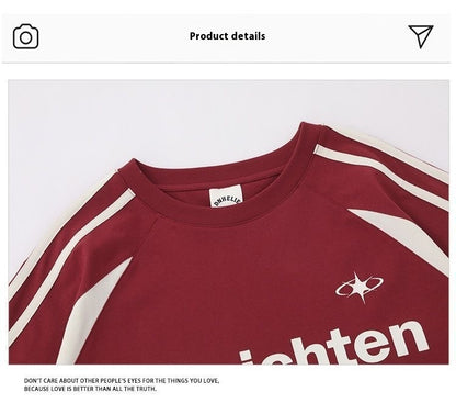 Cotton American Retro Patchwork Motorcycle Clothing Short Sleeve T-shirt