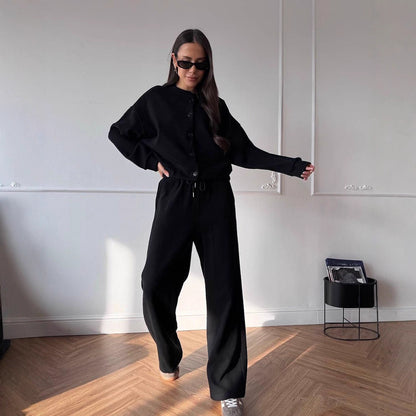 Thin O-neck Short Sweater Suit Women's Casual