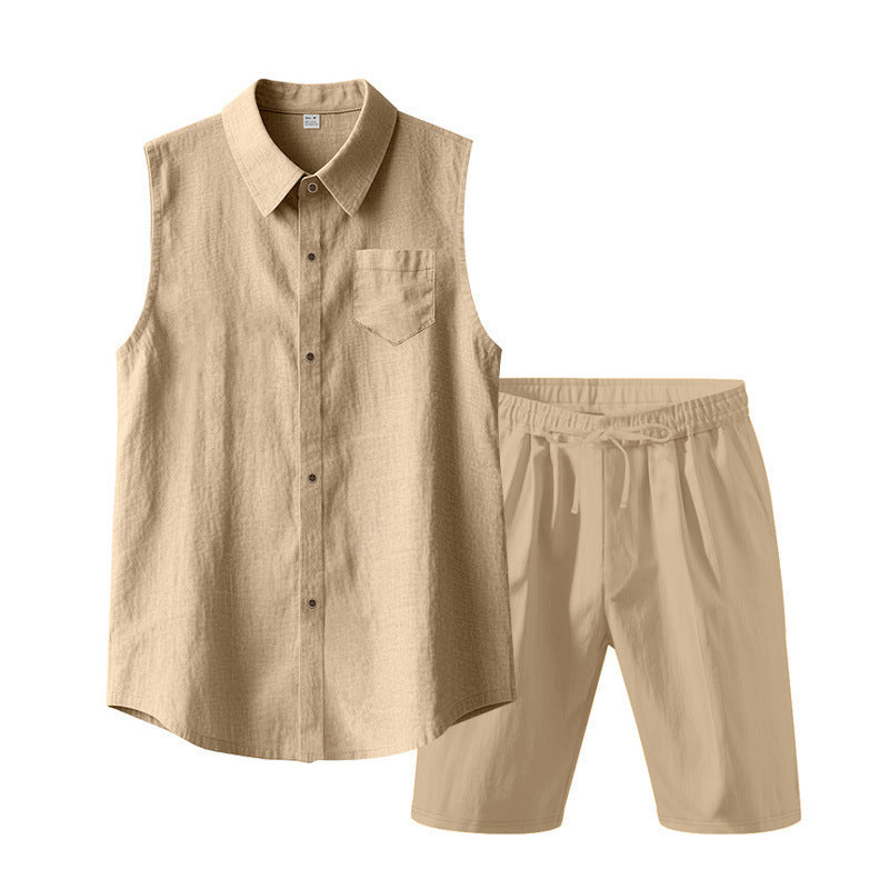 European And American Linen Suit Men's Clothing Casual Polo Collar Sleeveless