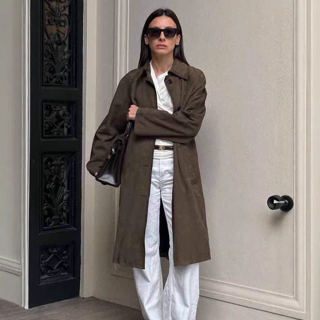 Loose Lapels Vintage Brown Suede Coat