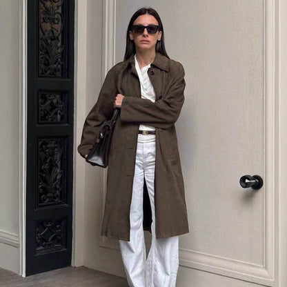 Loose Lapels Vintage Brown Suede Coat