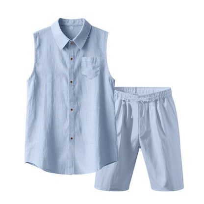 European And American Linen Suit Men's Clothing Casual Polo Collar Sleeveless