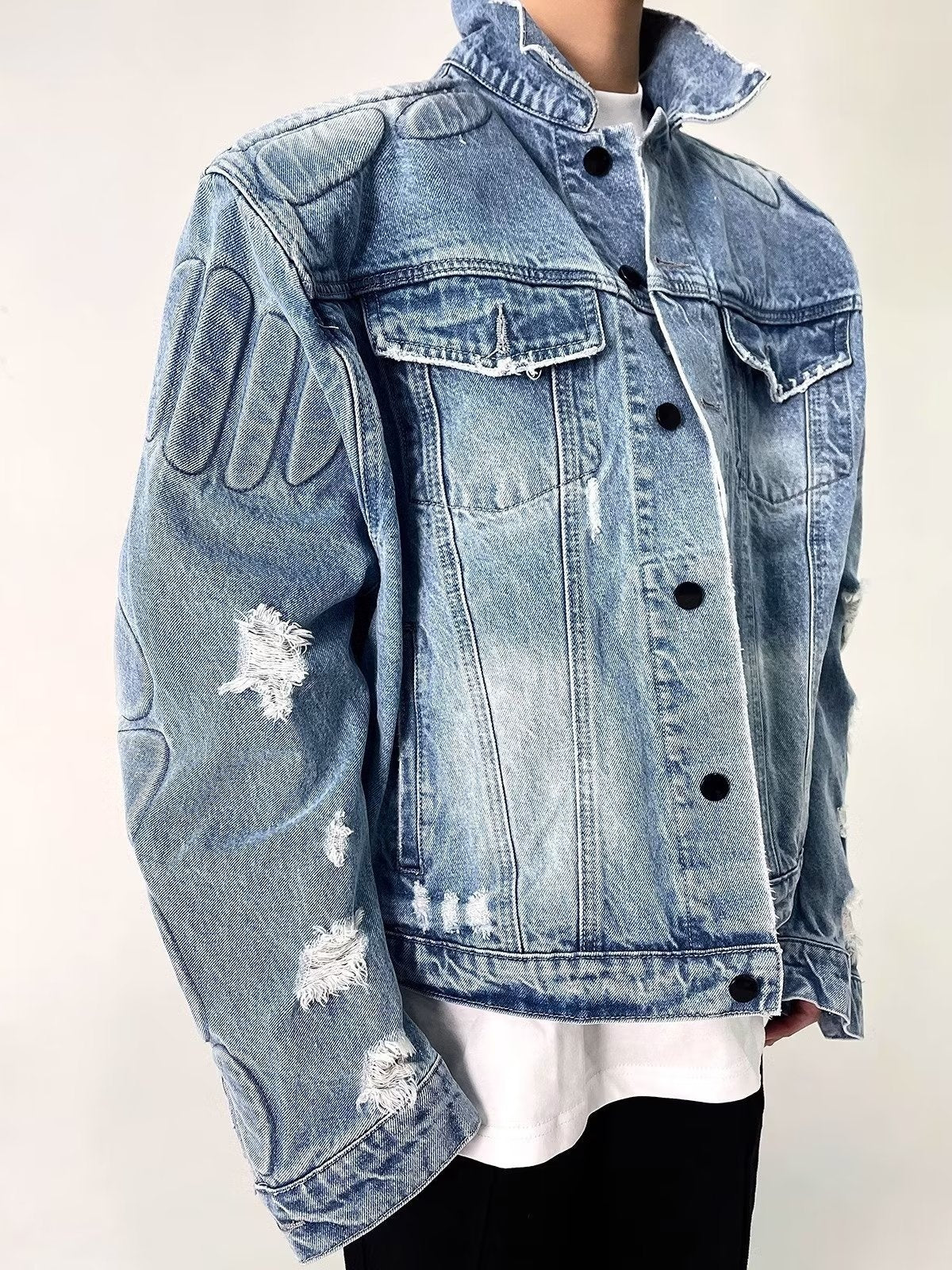 Ripped Motorcycle Denim Jacket Men's Clothing