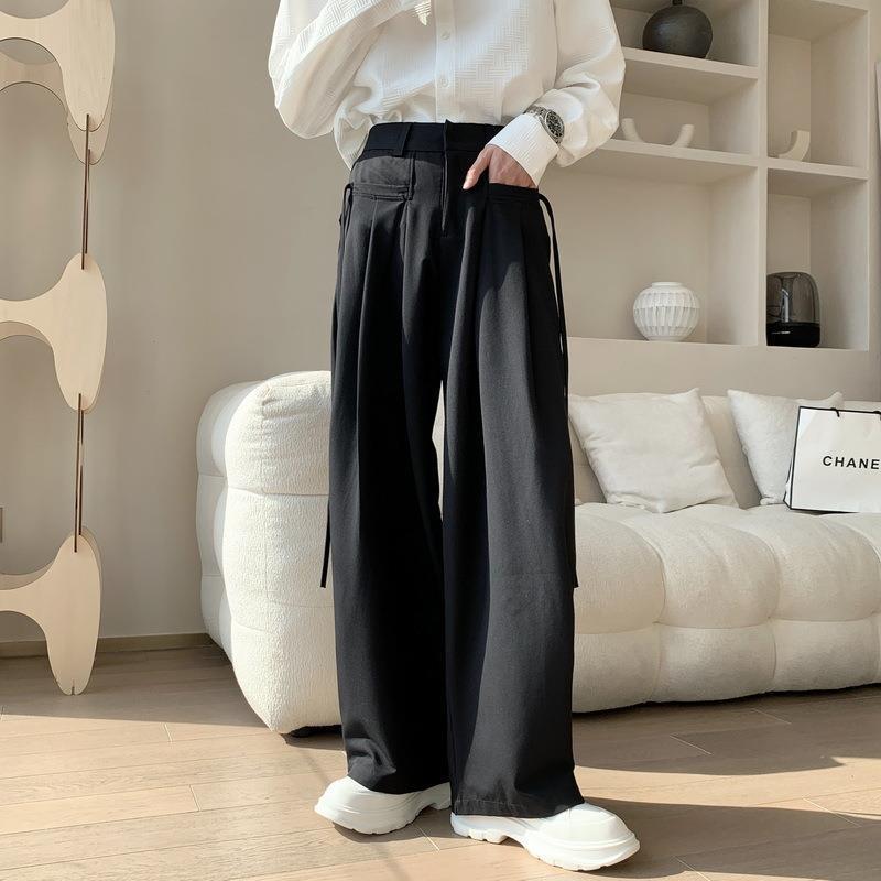 Ice Silk High-grade Men's Clothing Niche British Wide-leg Pants