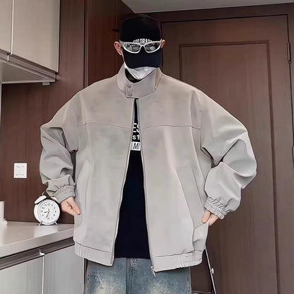 Vintage Tie-dyed PU Leather Leather Clothing With Stand Collar Jacket