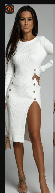 Slim Fit Pure Color Split Button Dress