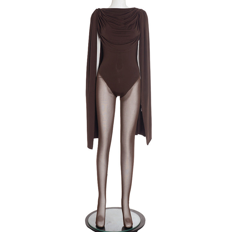 Solid Color Casual Slim-fitting Patchwork Long Sleeve Open Arm Mesh Long Conjoined Trousers