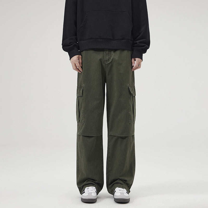 Men's Clothing Retro Washed Stonewashed Pure Cotton Casual Pants Straight Loose