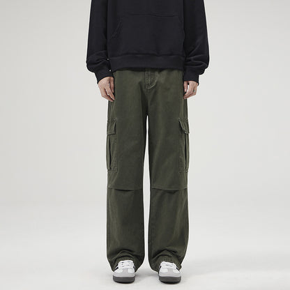 Men's Clothing Retro Washed Stonewashed Pure Cotton Casual Pants Straight Loose