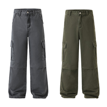 Men's Clothing Retro Washed Stonewashed Pure Cotton Casual Pants Straight Loose