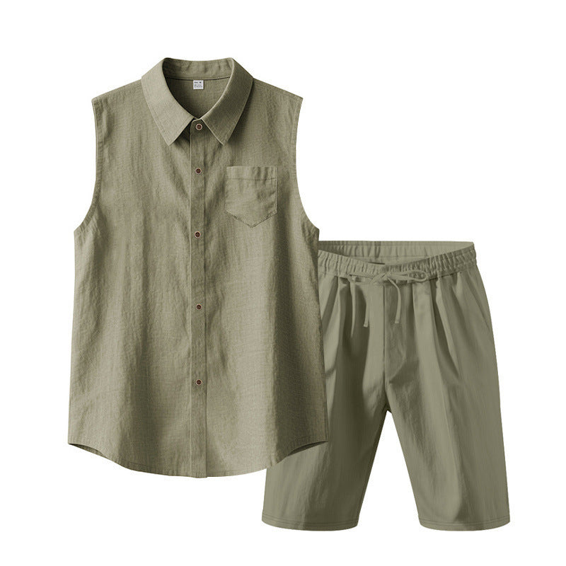 European And American Linen Suit Men's Clothing Casual Polo Collar Sleeveless