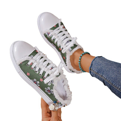 Spring And Autumn New Casual All-match Flat Lace-up Plus Size Low-top Canvas Shoes For Women