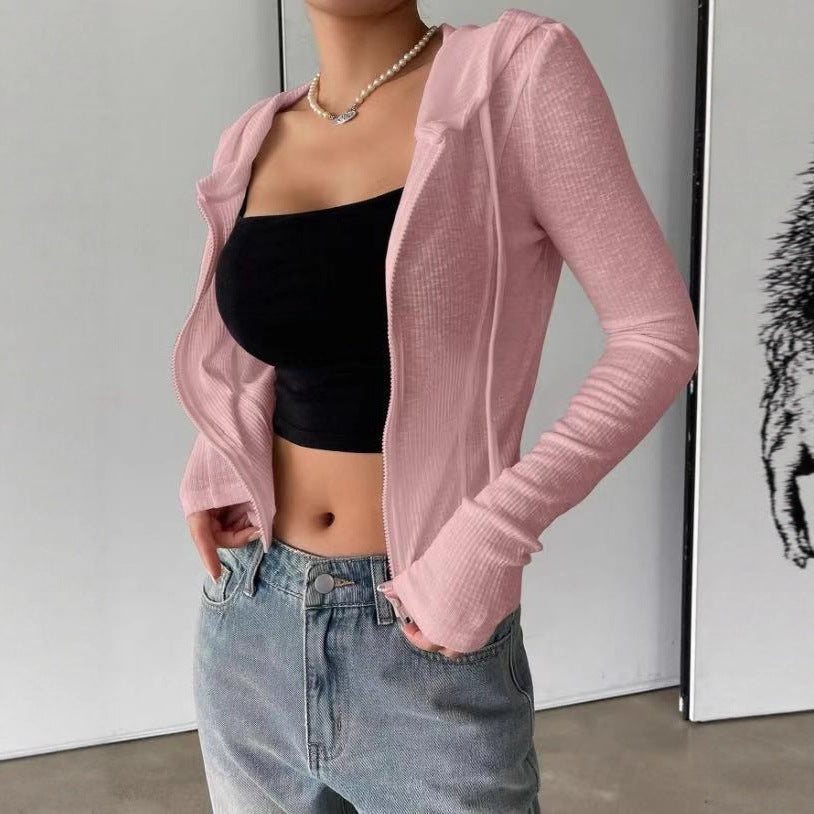 Top Slim Fit Sports Hoodie Short Zipper Hooded Sweatshirt