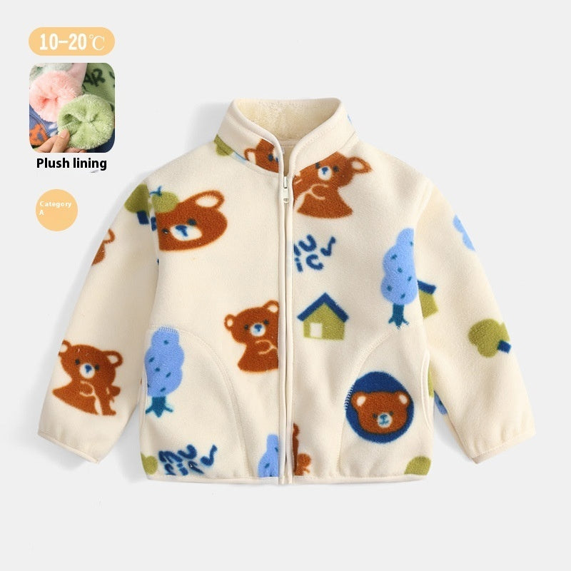 Polar Fleece Kids' Overcoat Fleece Printed Cardigan
