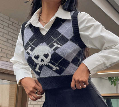 Skull Slim-fit Temperament V-neck Sleeveless Vest