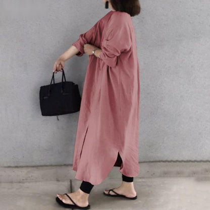 Spring Rayon Cardigan Stand Collar Mid-length Loose Women's Clothing Dress