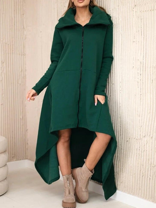 Solid Color Hooded Loose Zip All-matching Hoodie Skirt