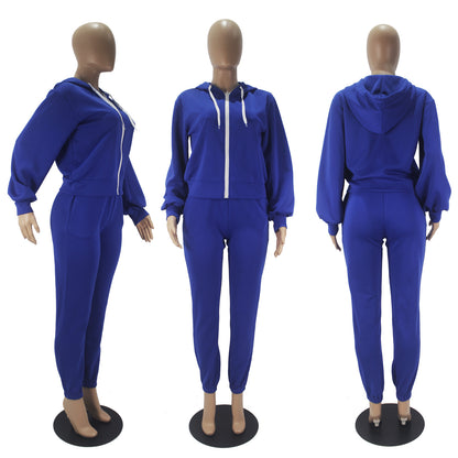 Women's Casual Solid Color Long-sleeved Trousers Two-piece Suit