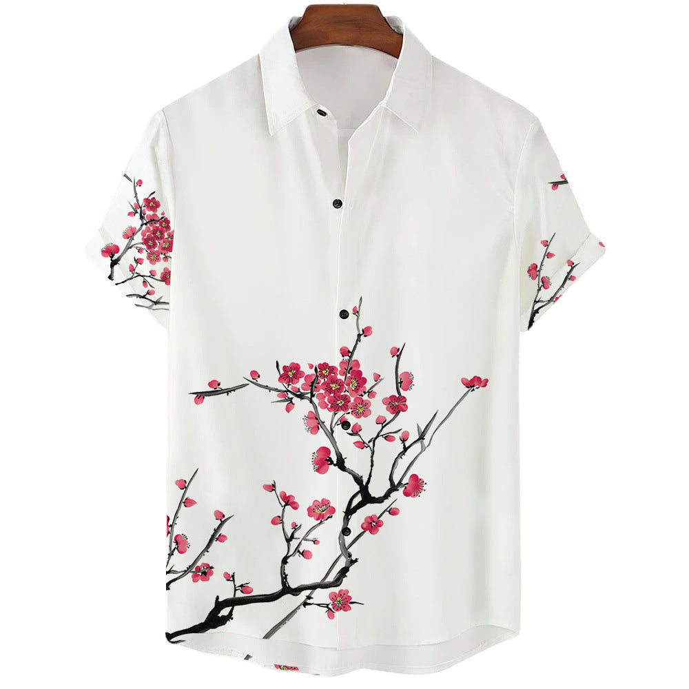 Summer New Men's Clothing Casual All-matching Fashion Trendy Printed Plant Pattern High Quality Short Sleeve Shirt