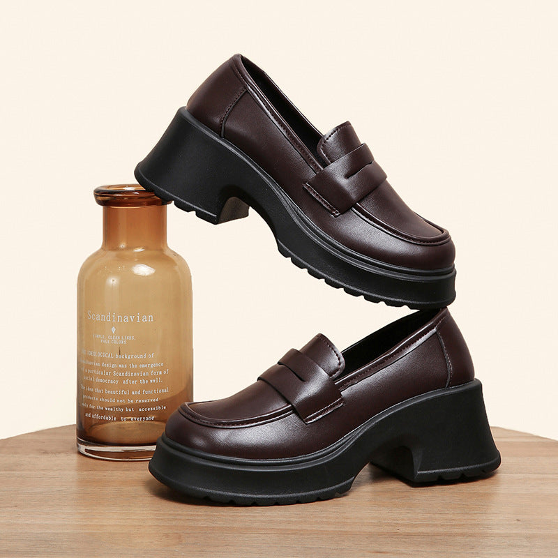 College Style Round Head Thick Bottom British Platform Shoes Women