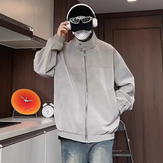 Vintage Tie-dyed PU Leather Leather Clothing With Stand Collar Jacket