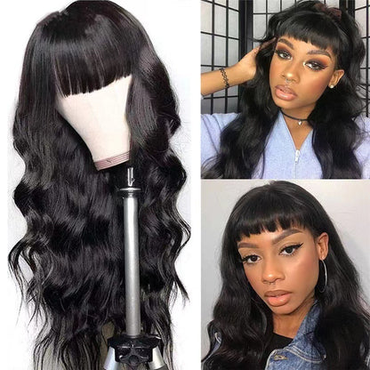 Wig Female Air Bangs Long Curly Hair Big Wave Roll Black Medium Chemical Fiber Hair