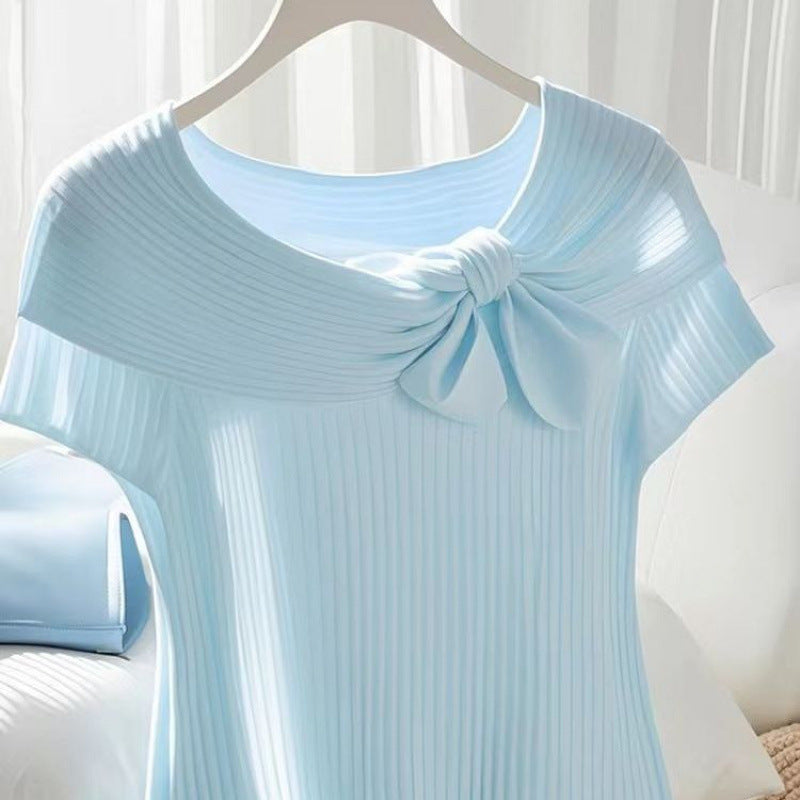 Thin Inner Match French Light Blue Ice Silk Short Sleeve
