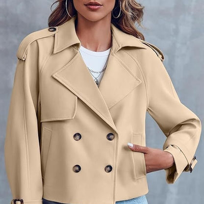 Women's Fashion Casual Short Double-breasted Trench Coat