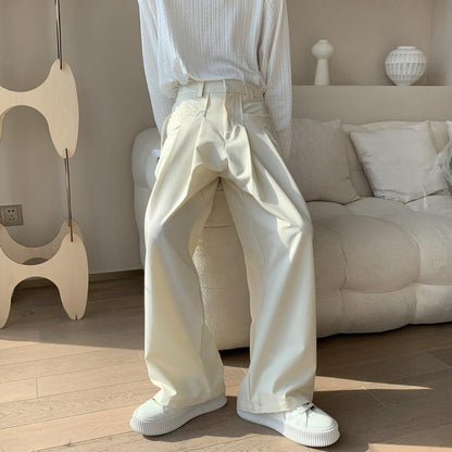 Ice Silk High-grade Men's Clothing Niche British Wide-leg Pants