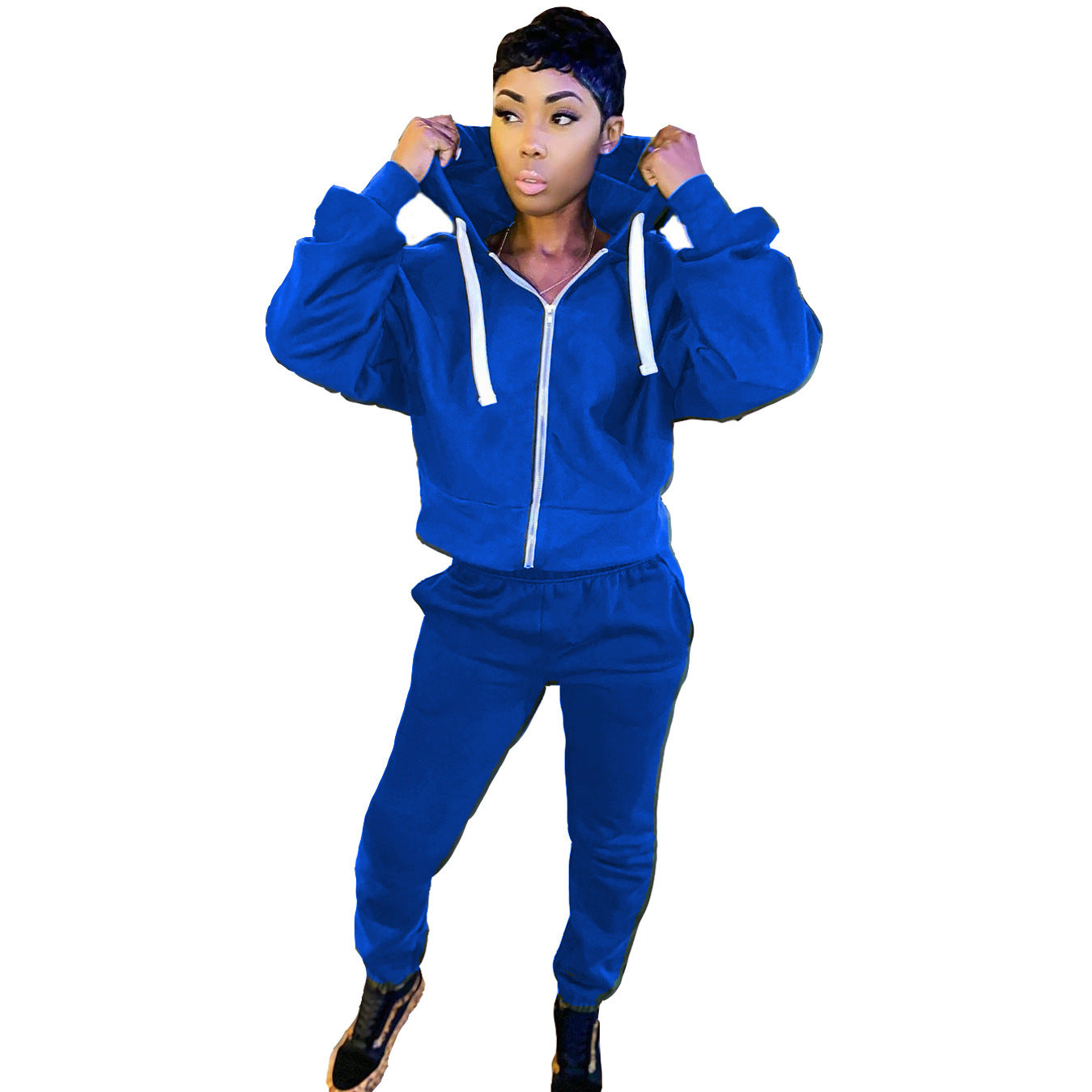 Women's Casual Solid Color Long-sleeved Trousers Two-piece Suit