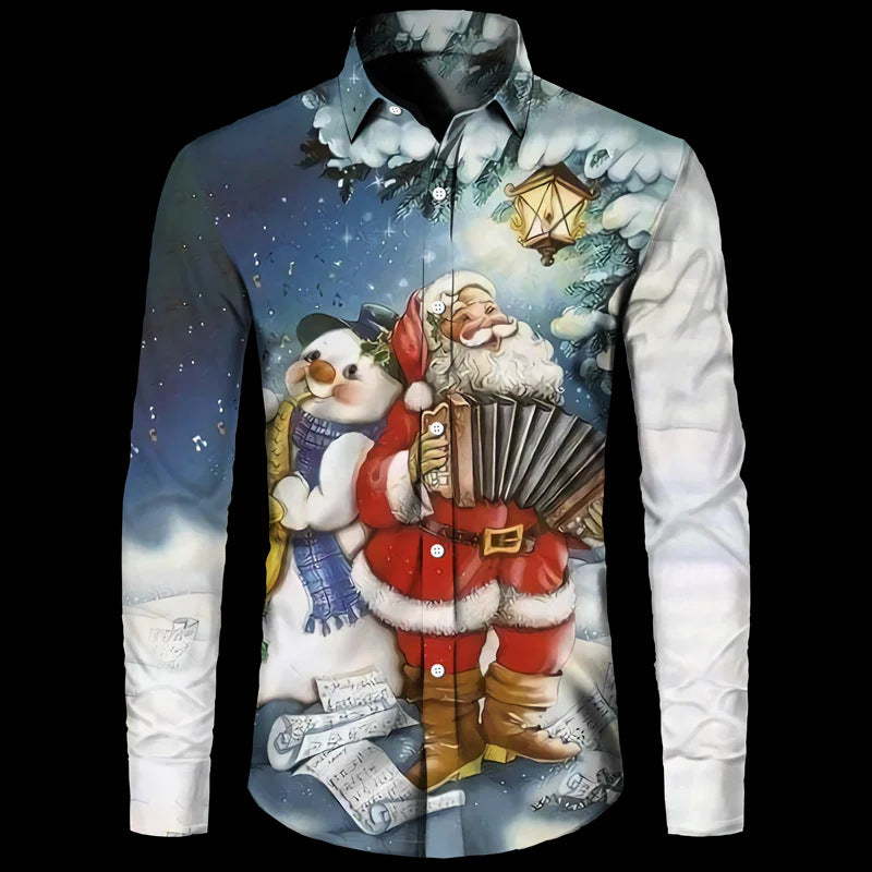 New Hawaiian Santa Claus Theme Digital 3D Printing Shirt Men Casual Retro Loose Plus Size Men's Clothing