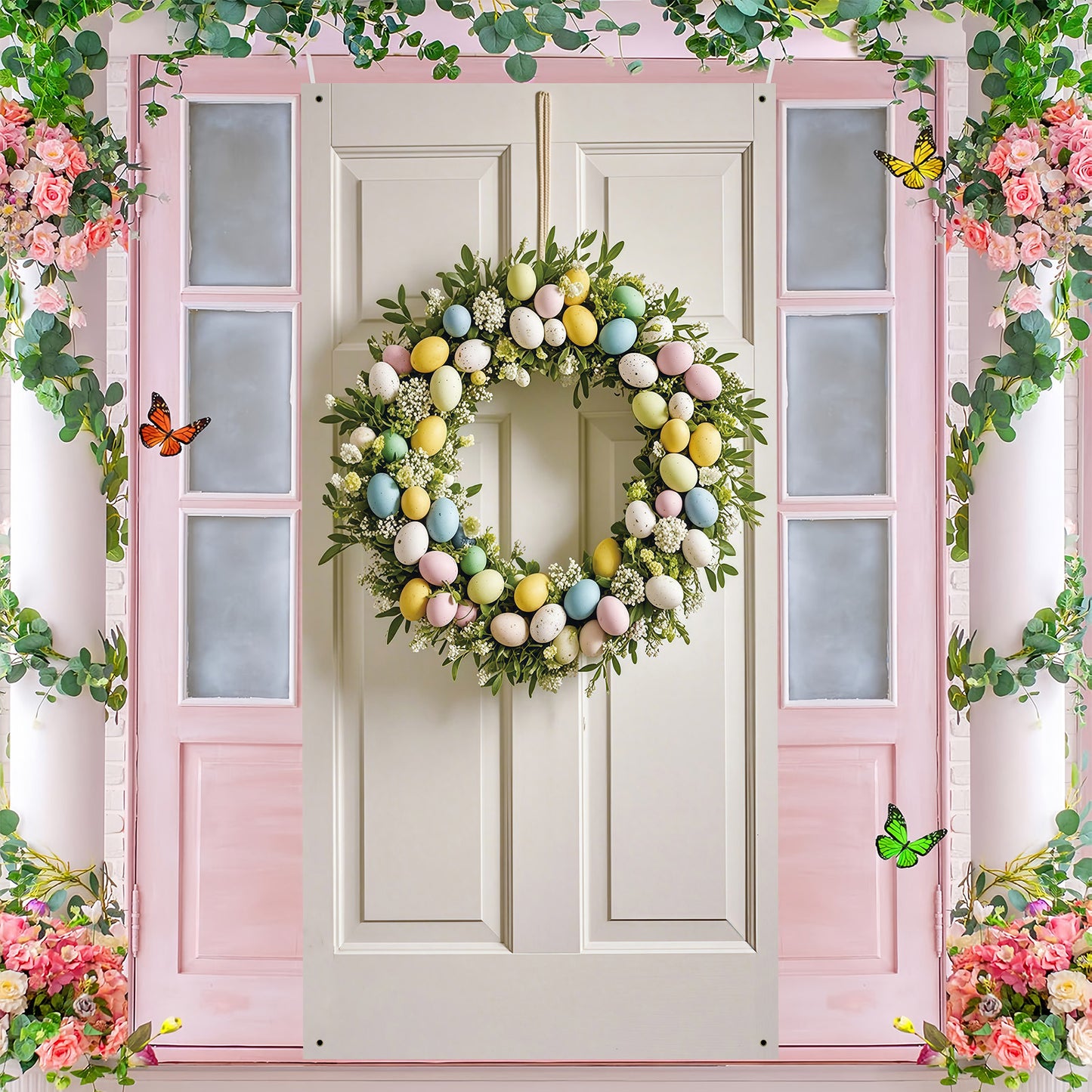 Colorful Egg Garland Pattern Party Wall Easter Home Door Frame Banner