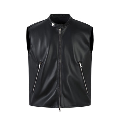 Personalized Motorcycle Leather Clothing With Stand Collar Vest